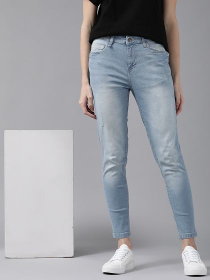 Buy Roadster Women Blue Skinny Fit Mid Rise Clean Look Stretchable