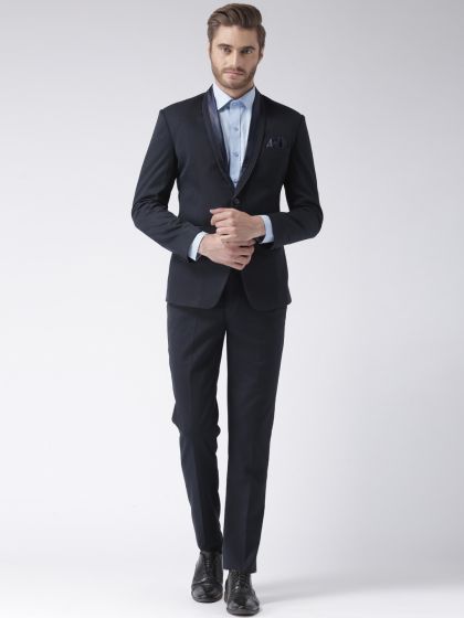 Men Navy Solid Slim Fit Formal Three Piece Suit