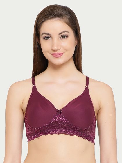 Padded Non-Wired Full Cup Longline Bralette in Red - Lace