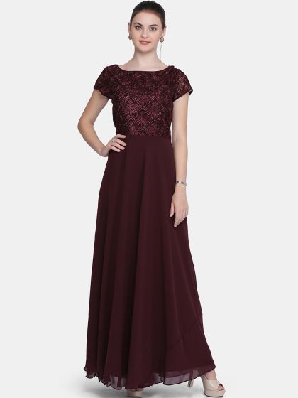 Buy Athena Women Burgundy Solid Maxi Dress - Dresses for Women 8045559