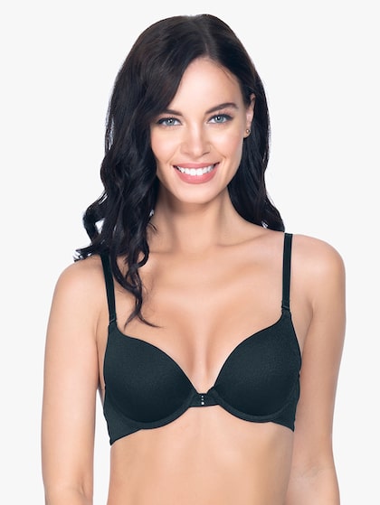 Buy CLOVIA Level-3 Push-Up Underwired Demi Cup Bra in Black - Lace