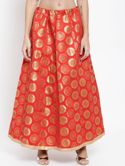 red patterned maxi skirt