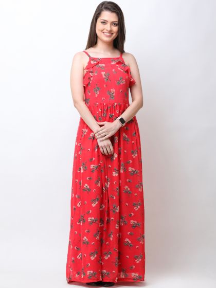 HERE&NOW Women Maroon Printed Maxi Dress
