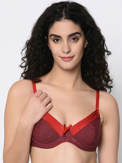 Buy Quttos Red Striped Non Wired Lightly Padded Push Up Bra QT BR