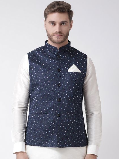 blue printed nehru jacket