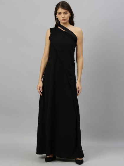 Harpa Women Black & Maroon Printed Maxi Dress