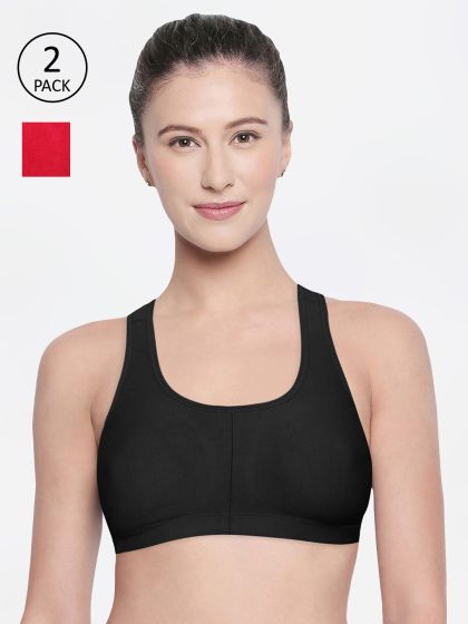 BODYCARE Women's Cotton & Spandex Non-Padded Non-Wired Sports Bra (Pack of  2) Black-White : : Fashion