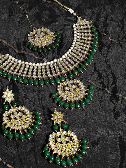 Buy Zobby Green Gold Plated Handcrafted Meenakari Stone Studded