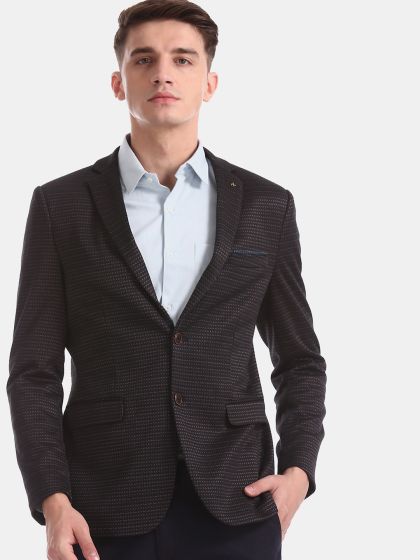 Mast & Harbour Navy Blue Single-Breasted Knitted Blazer