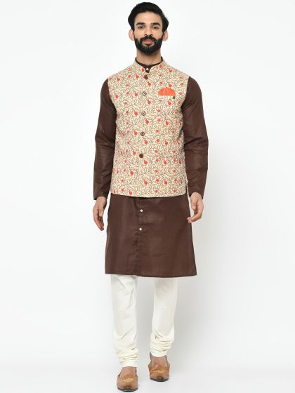 Buy Manyavar Blue Patterned Kurta Pyjama With Waistcoat Kurta Sets For Men 1845798 Myntra Just like kurta pajama, nehru jacket is also vital on the checklist for a ten on ten punjabi men's outfit. manyavar blue patterned kurta pyjama