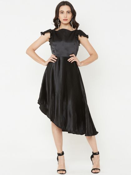 Satin halter dress with fringing - Studio · Black · Smart