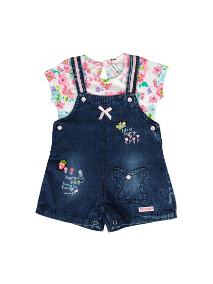 Pantaloons Junior Navy Embellished Casual Short Sleeves Round Neck Girls Regular Fit T-Shirt size 5-6Y