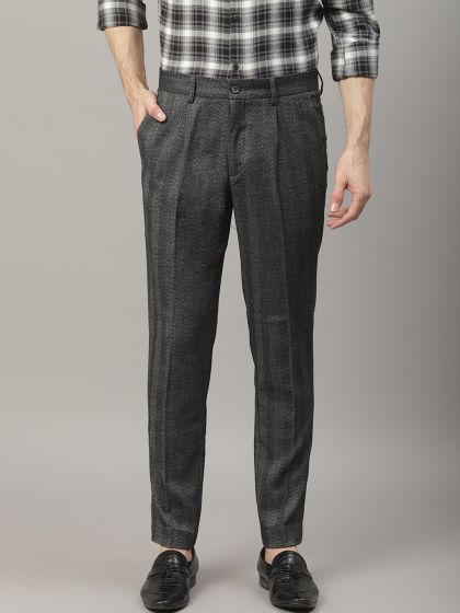 Dark grey tweed houndstooth slim fit Trousers