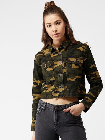 cropped camo denim jacket