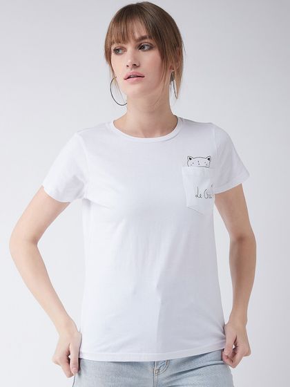 Women White Printed Round Neck Longline 