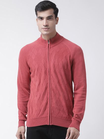 mens red full zip cardigan sweater