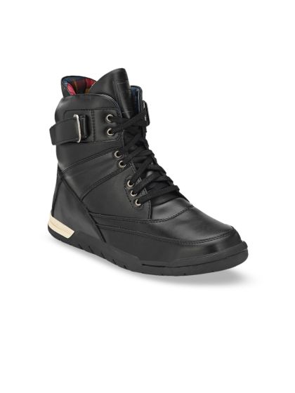 Buy Big Fox Men Black Solid High Top Flat Boots Casual Shoes for