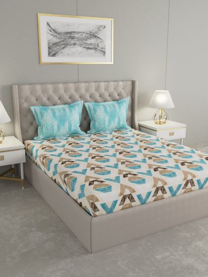 Buy Raymond Home Brown Blue Floral Printed Cotton 140 TC Queen