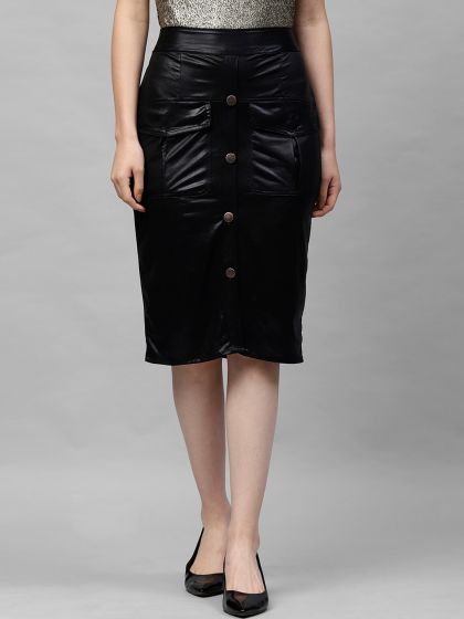Buy De Moza Women Dark Teal Solid Polyester Skirt Online at Best