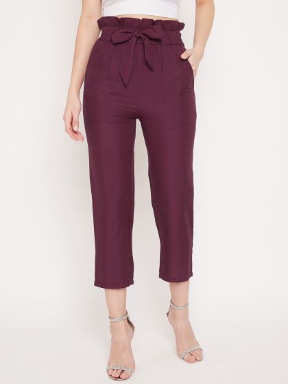 Buy MADAME Peach Straight Fit Mid Rise Trousers for Women Online  Tata CLiQ