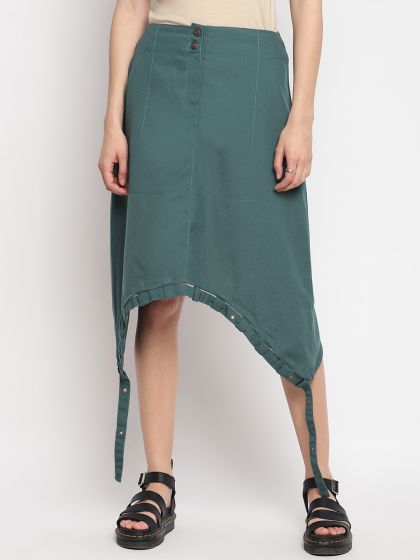 Camel a-line denim skirt top