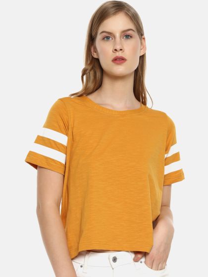 Cotton Self Stripe Top in Orange