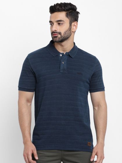 Men Navy Blue Solid Polo Collar 