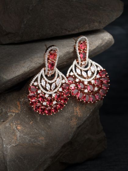 Buy Fabindia Anusuya Silver Gold Plated Magenta Jhumka Earrings