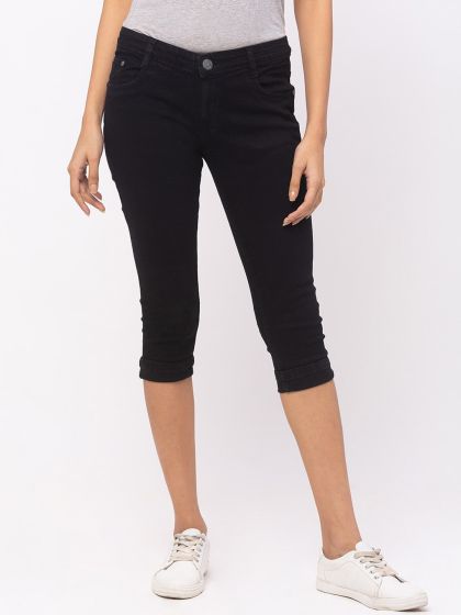 Buy Jealous 21 Black Denim Capris Capris for Women 1520779 Myntra
