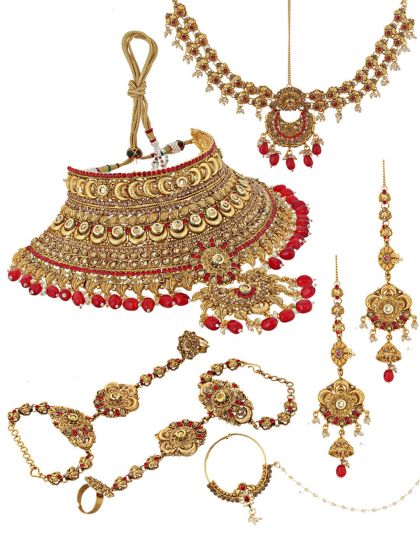 Buy Voylla Women Gold Plated Red Handcrafted Kundan Stone