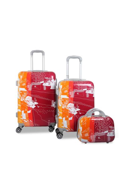 Buy Teakwood Leathers Map Set Of 3 Textured 360 Degree Rotation Hard Sided Trolley  Bags 182L - Trolley Bag for Unisex 25908002