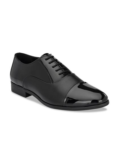 Buy NOBLE CURVE Men Black Leather Oxford Shoes With Toe Cap