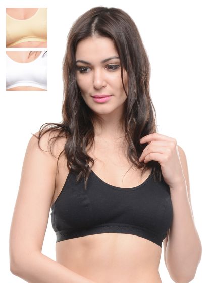 Buy Bodycare Pack Of 3 Solid Non Wired Non Padded Sports Bras EN1604BSW -  Bra for Women 8072131
