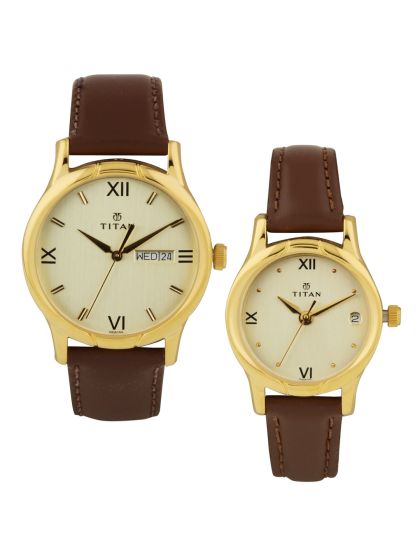 Buy Titan Bandhan His Her White Analogue Watch Gift Set