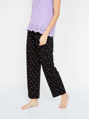 Ladies PJ/'S Pants Pyjama Satin Bottoms Loungewear Womens Nightwear Black/&Purple