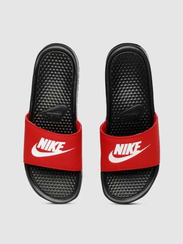 red and black nike flip flops