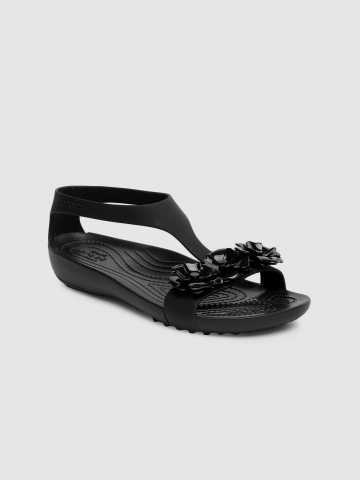 crocs black solid open toe flats