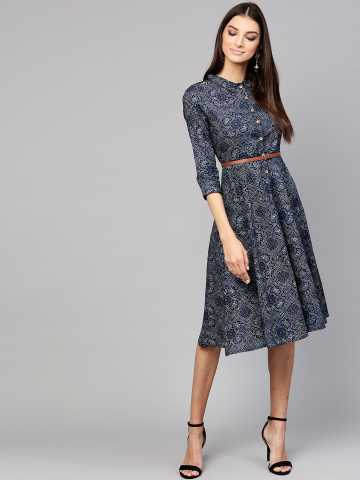 a7a82ef8 88c3 4d40 8beb 894e72c395bc1548073550126 SASSAFRAS Women Blue Printed A Line Dress 8501548073548463 1