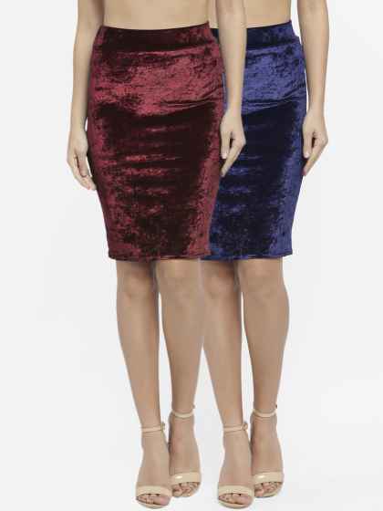 N-Gal Women Set of 2 Solid Pencil Mini Velvet Skirts