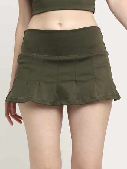 EVERDION Women Olive Solid Mini Skirts