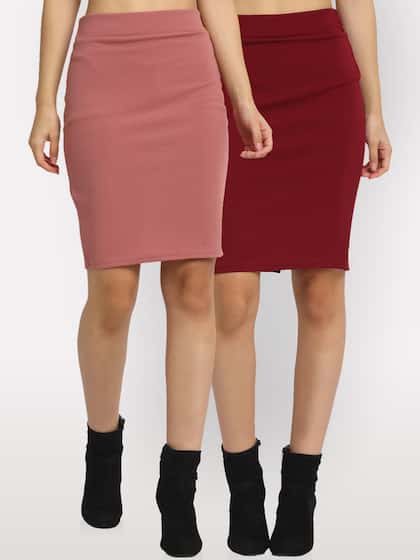 NEUDIS Women Pack Of 2 Self Design Pencil Mini Skirts