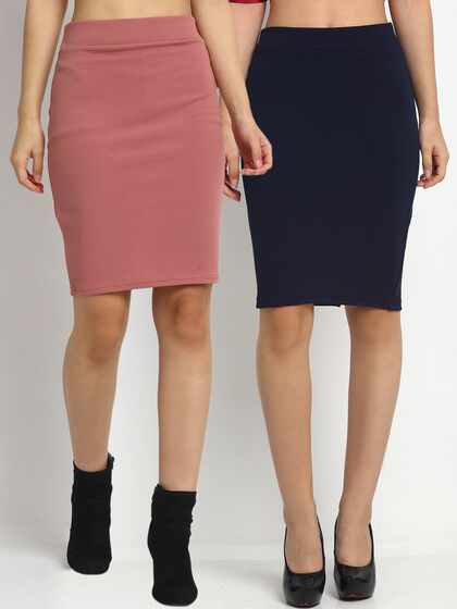 NEUDIS Women Pack Of 2 Solid Pencil Skirts