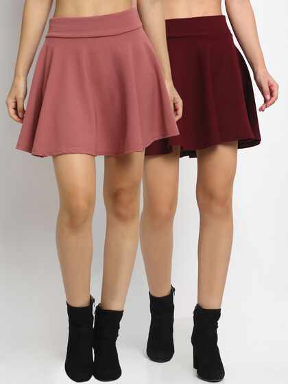 NEUDIS Women Pack Of 2 Self-Design Flared Mini Skater Skirts
