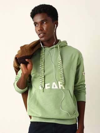 THE BEAR HOUSE Men Pure Cotton Embroidered Hooded Sweatshirt