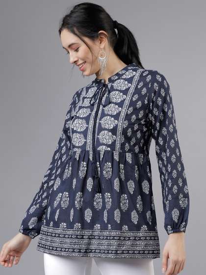 Vishudh Women Navy
                        Blue & White Printed Tunic