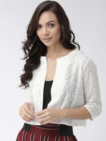 Style Quotient Women
                        White Self Design Open Front Shrug