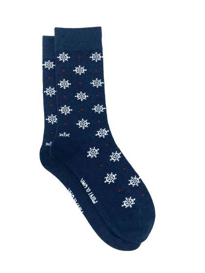 Mint & Oak Men Navy
                    Blue & White Patterned Calf-Length Socks