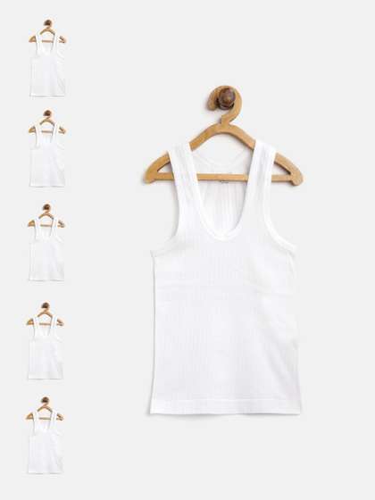 Bodycare Kids Boys Pack
                    Of 6 White Self-Striped Innerwear Vests 1280_75