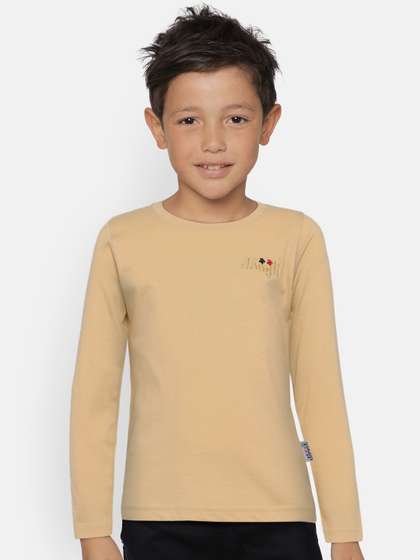 dongli Boys Beige Solid Round Neck T-shirt