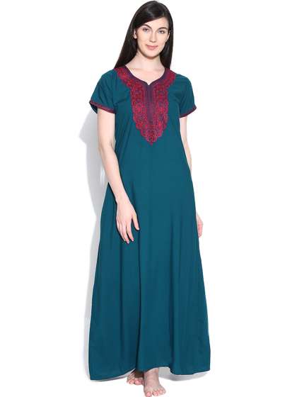 Sand Dune Teal Green
                        Embroidered Maxi Nightdress 4394